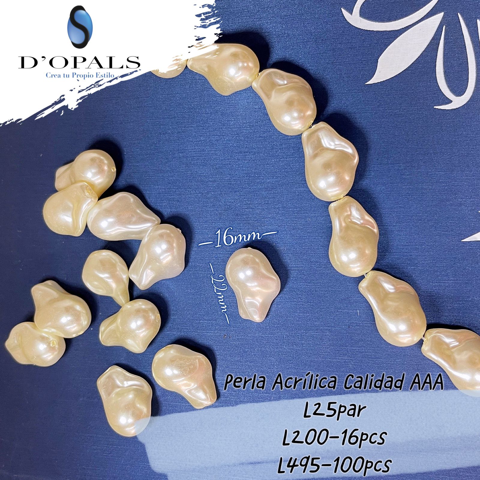 PERLAS ACRILICAS 22MM PAQUETE 100PCS