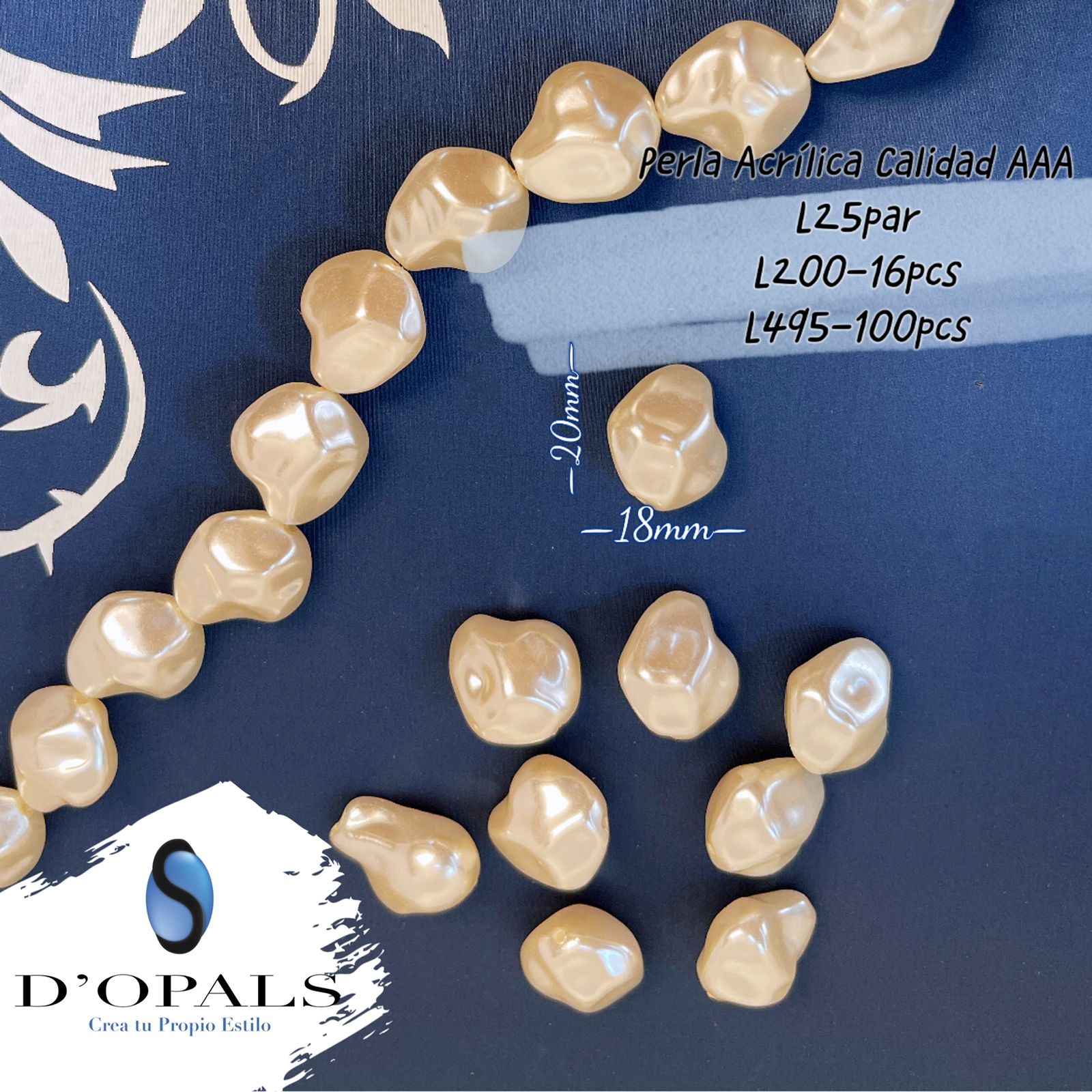 PERLA ACRILICA BARROCA NACARADA 20X18MM PAQUETE 100 PCS