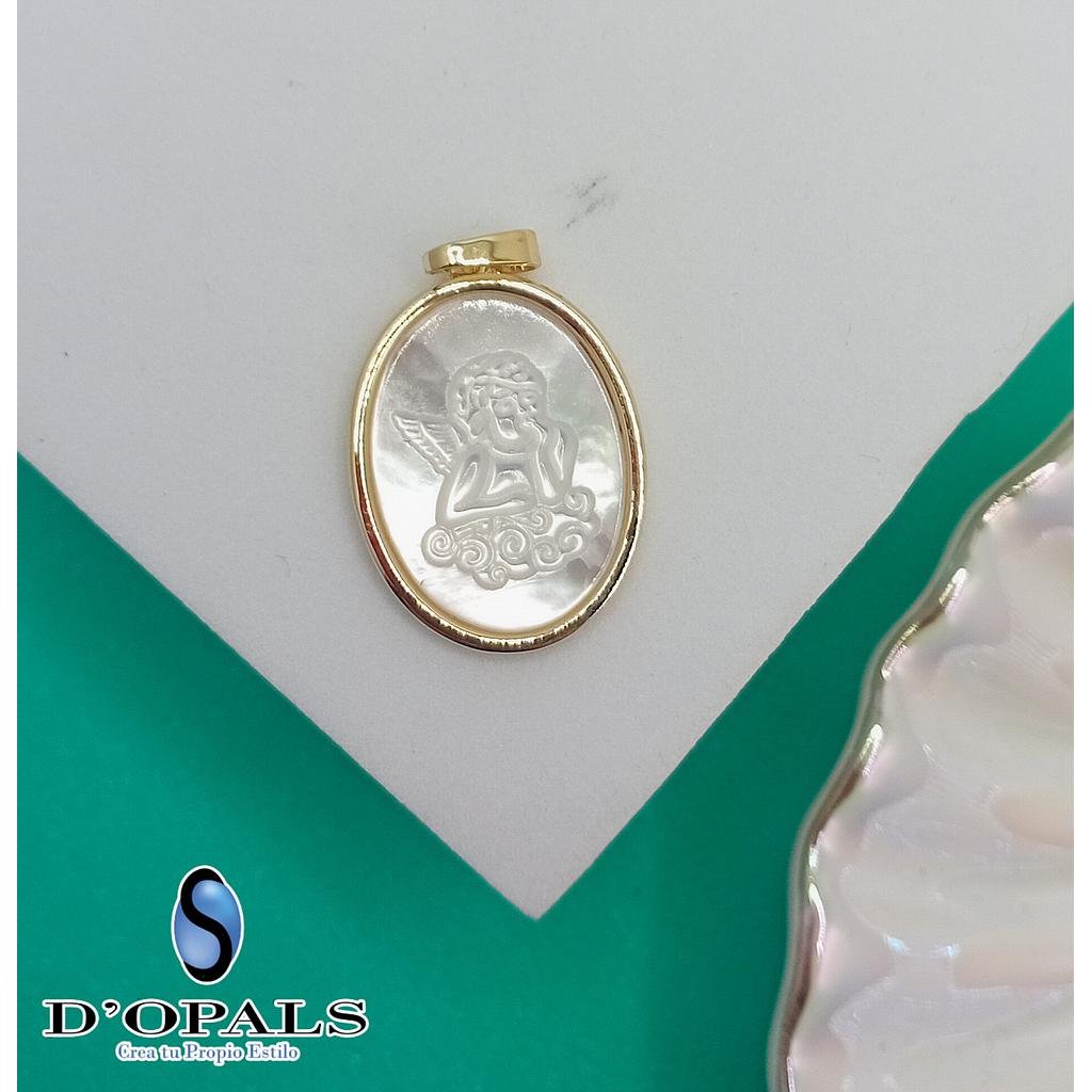 DIJE DE ANGEL MICROCIRCONIA Y CONCHA NACAR 23MM