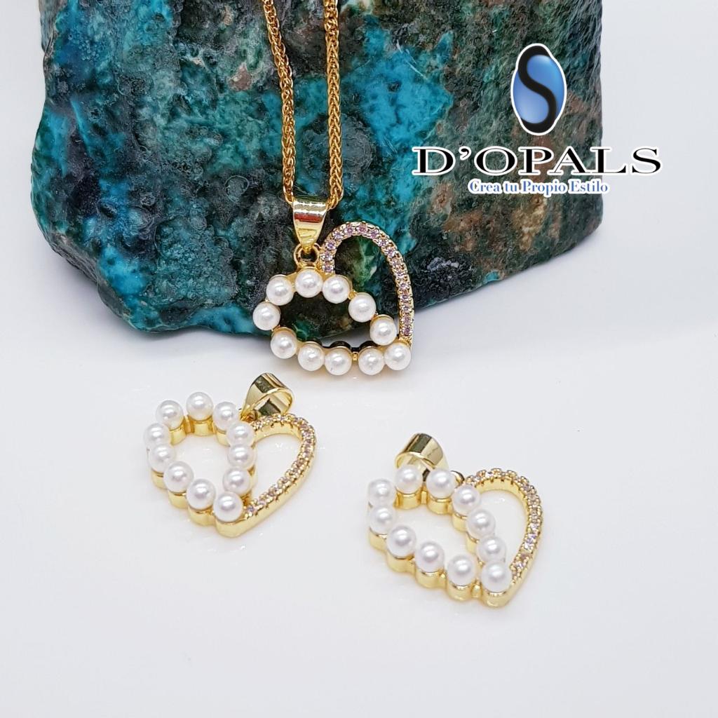 DIJE CORAZON Y PERLAS MICROZIRCONIA
