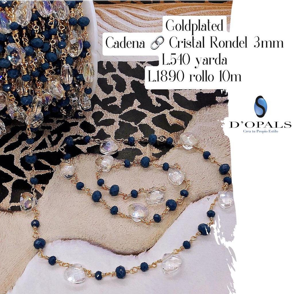 CADENA GOLDPLATED CON CRISTAL RONDEL 3MM Y GOTA