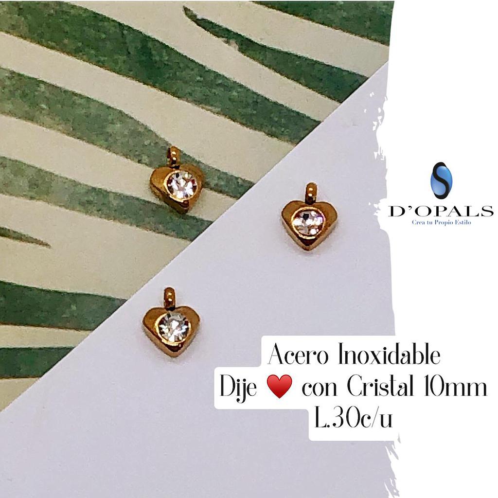 DIJE DE ACERO CORAZON CON CRISTAL 10MM