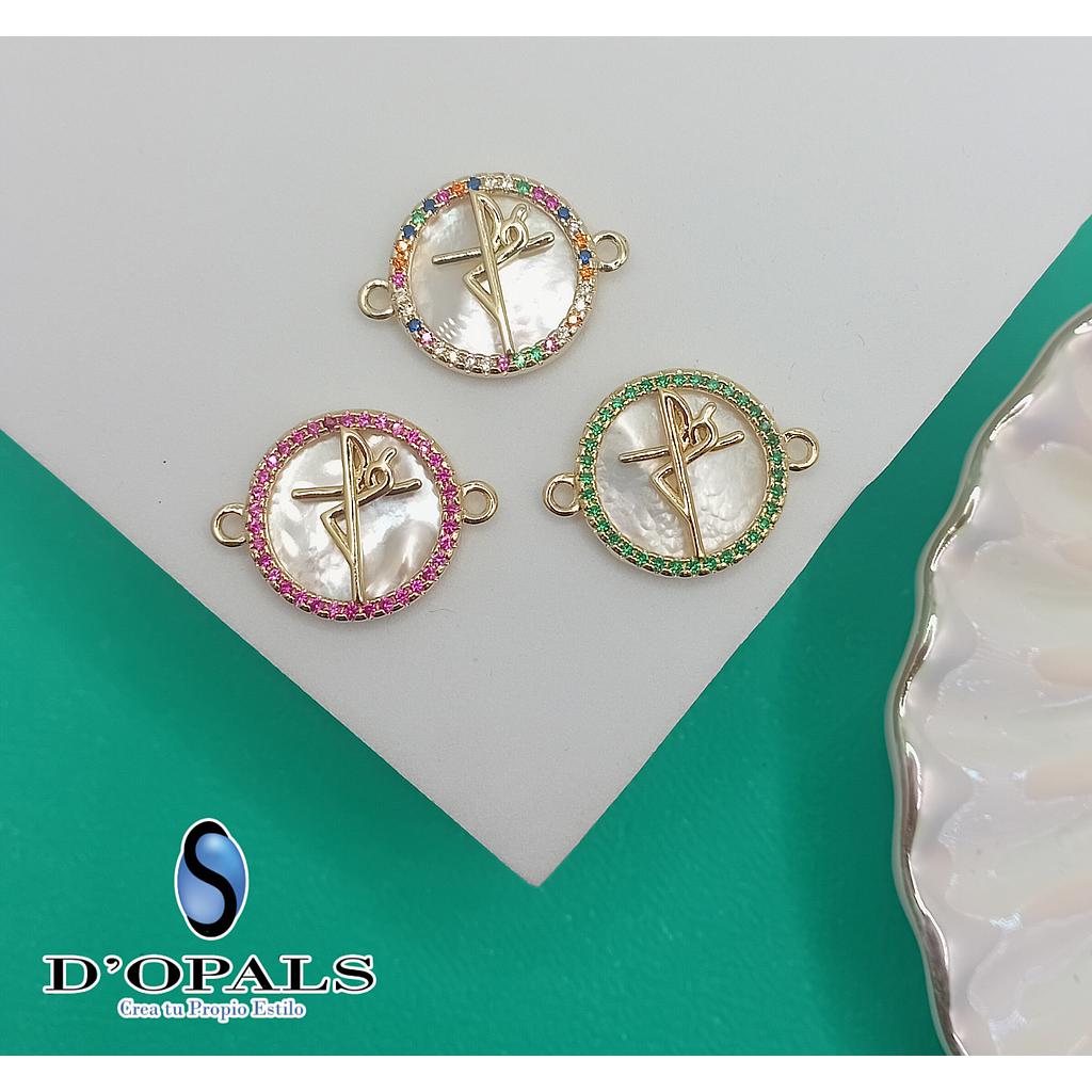 DIJE DE FE MICROCIRCONIA Y CONCHA NACAR 17MM