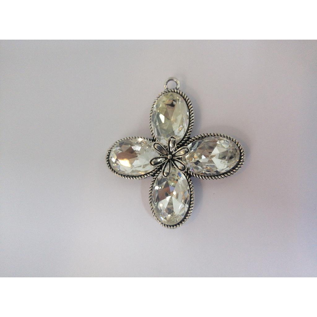 DIJE FLOR DE PEWTER CON CRISTALES