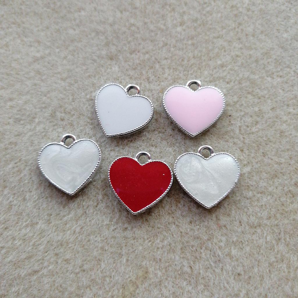 DIJE CORAZON DE ENAMEL 5 PIEZAS PLATEADOS