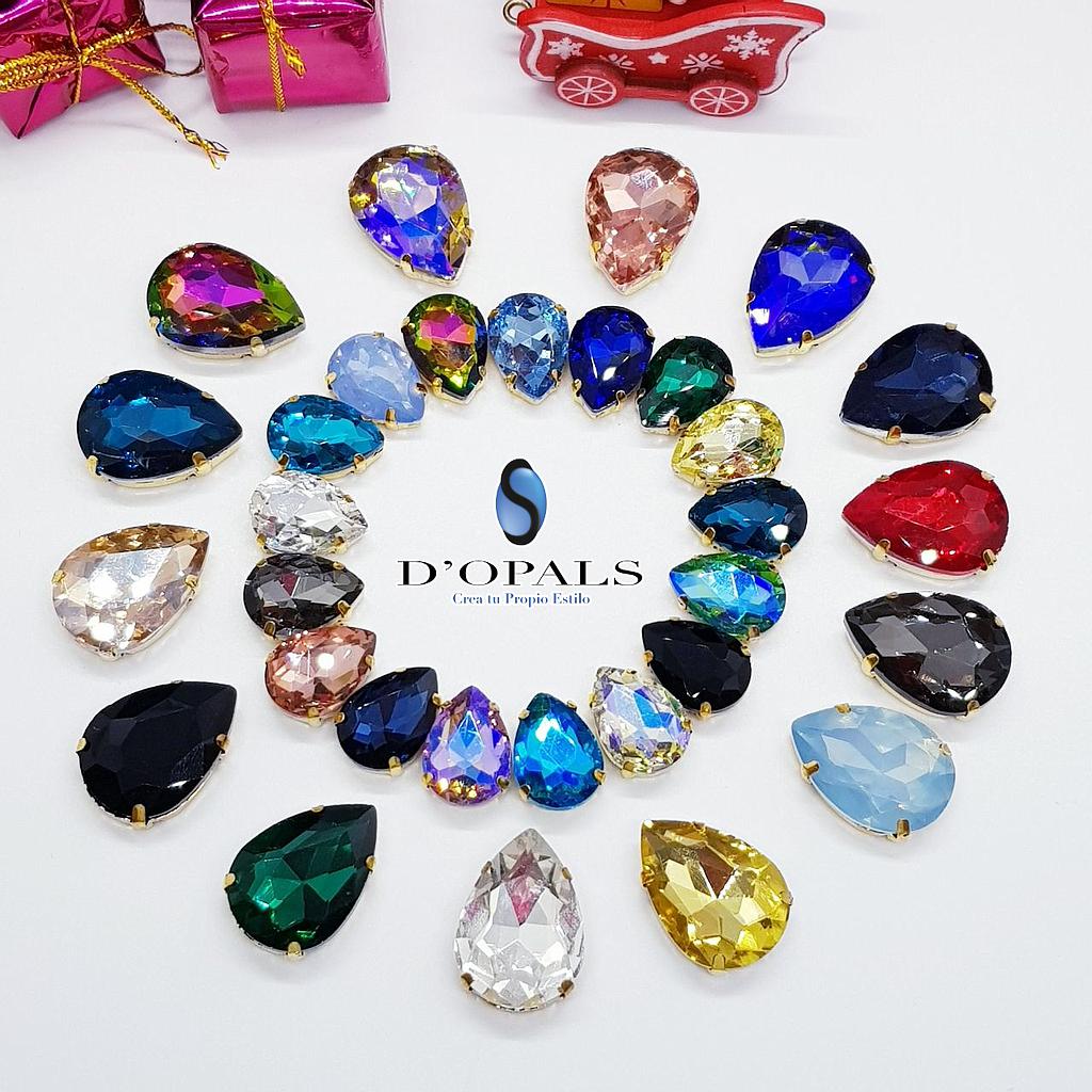 CRISTAL ENGARZADO GOTA PEQUEÑA 10X14MM BOLSA 6 PARES