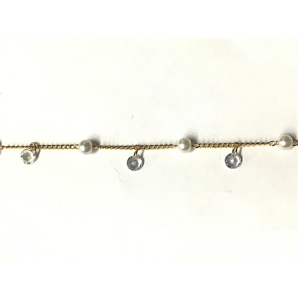 CADENA ELECTROENCHAPADO CON PERLA Y CRISTAL 4MM