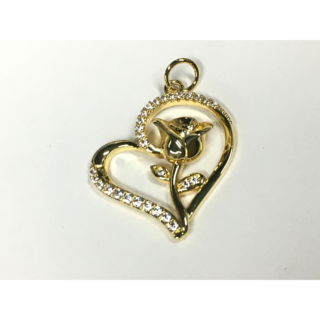 DIJE CORAZON CON ROSA MICROCIRCONIA
