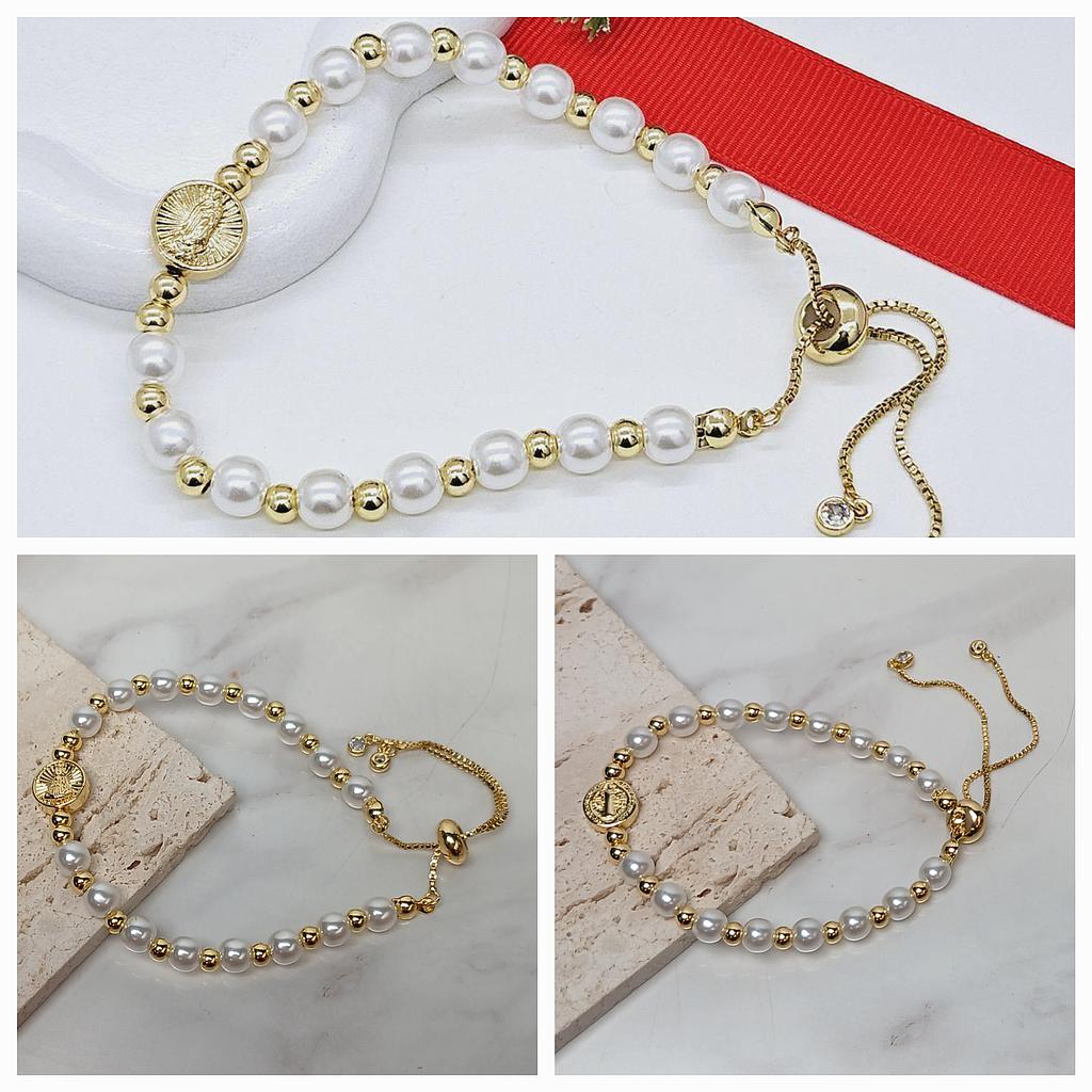 PULSERAS AJUSTABLES CON PERLAS Y DIJE DE MICROCIRCONIA