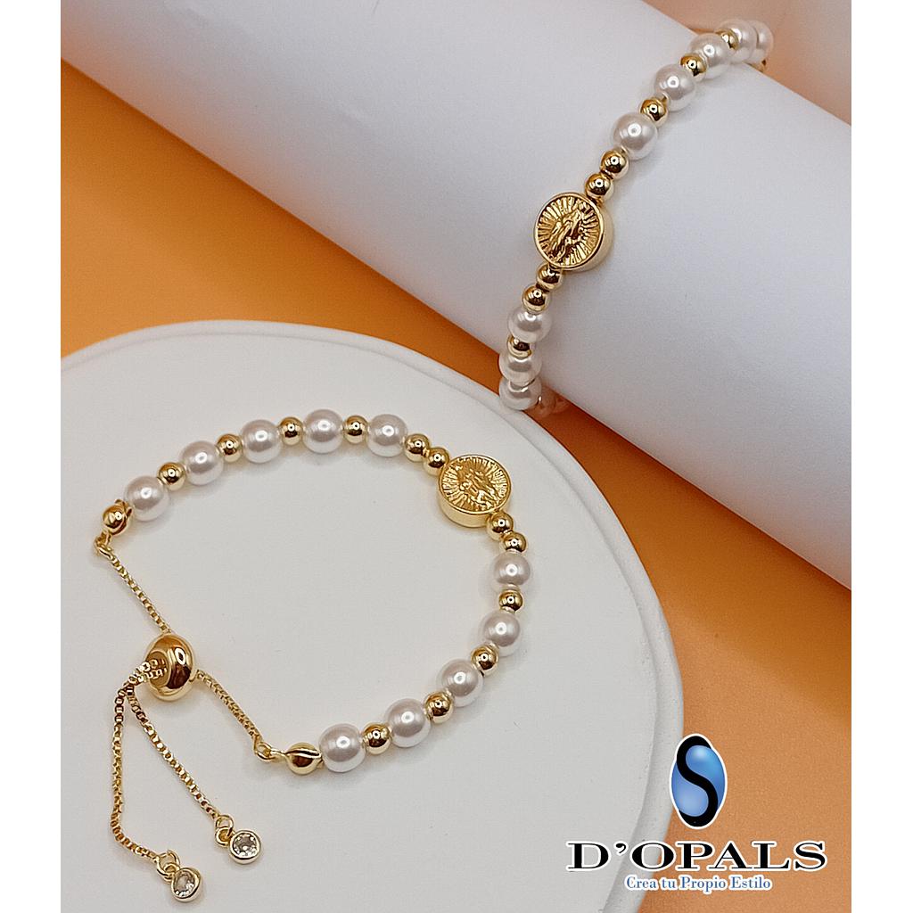 PULSERAS AJUSTABLES CON PERLAS Y DIJE DE MICROCIRCONIA