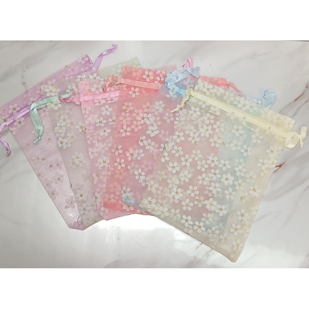 BOLSAS DE ORGANZA CON FLORES GRANDE 13X18CM 6PCS