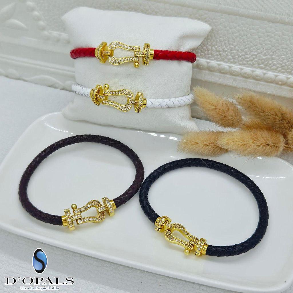 BRAZALETE DE CUERO TRENZADO CON BROCHE