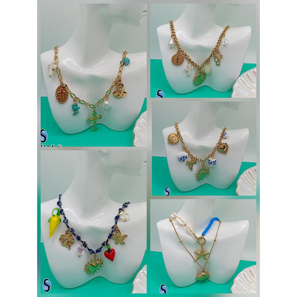 COLLARES TERMINADOS CON DIJES DE ACERO INOXIDABLE